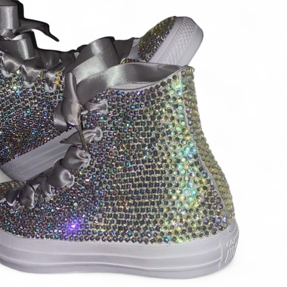 Vitrail Moonstone Crystal High Top Converse Sizes 5-14 New With Ribbon Laces - Picture 6 of 15